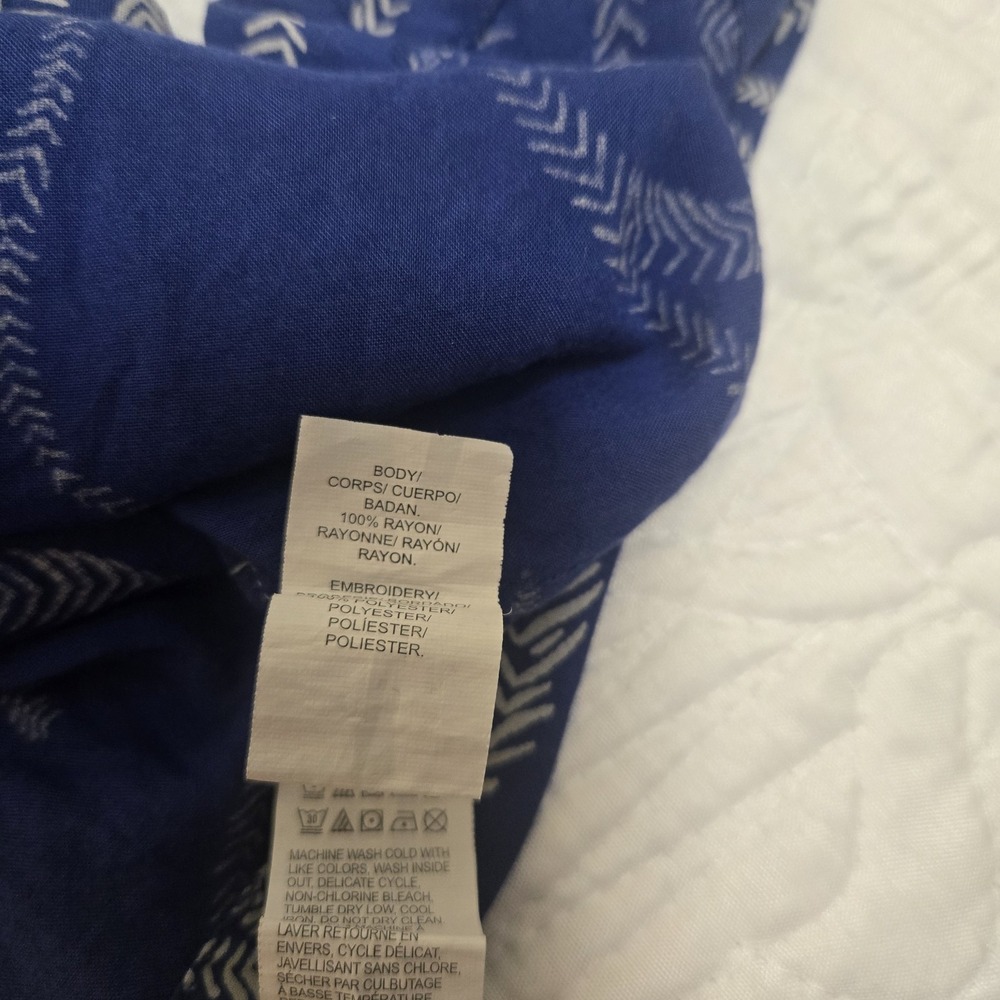 Irving & Fine x Lucky Brand Popover Print Top Embroidered Boho Red Blue Small - Picture 11 of 13